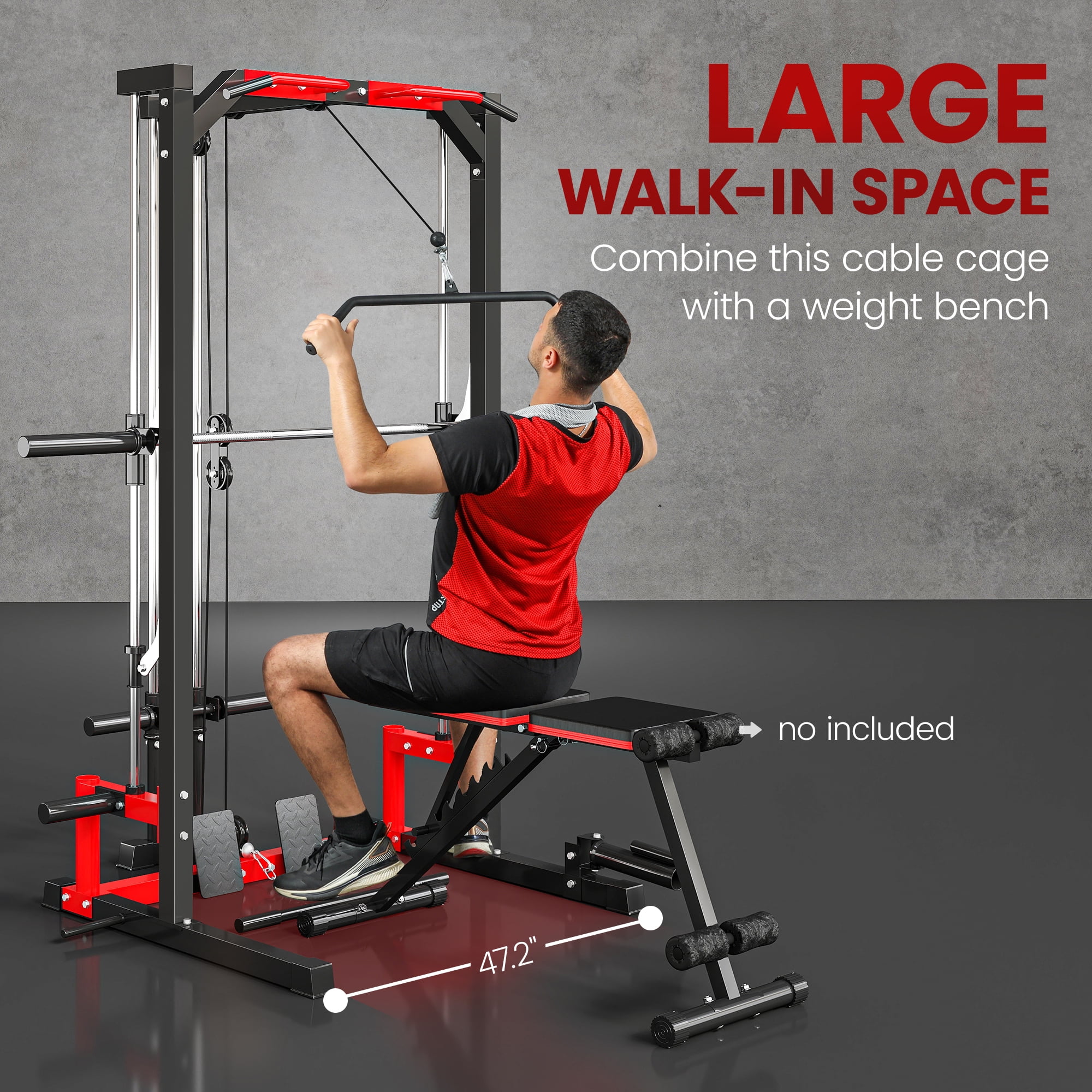 Soozier Multi-Function Smith Machine Power Rack with Pull Up Bar, Lat Pull Down System, Landmine, Squat Rack, Barbell Bar, for Home Gym