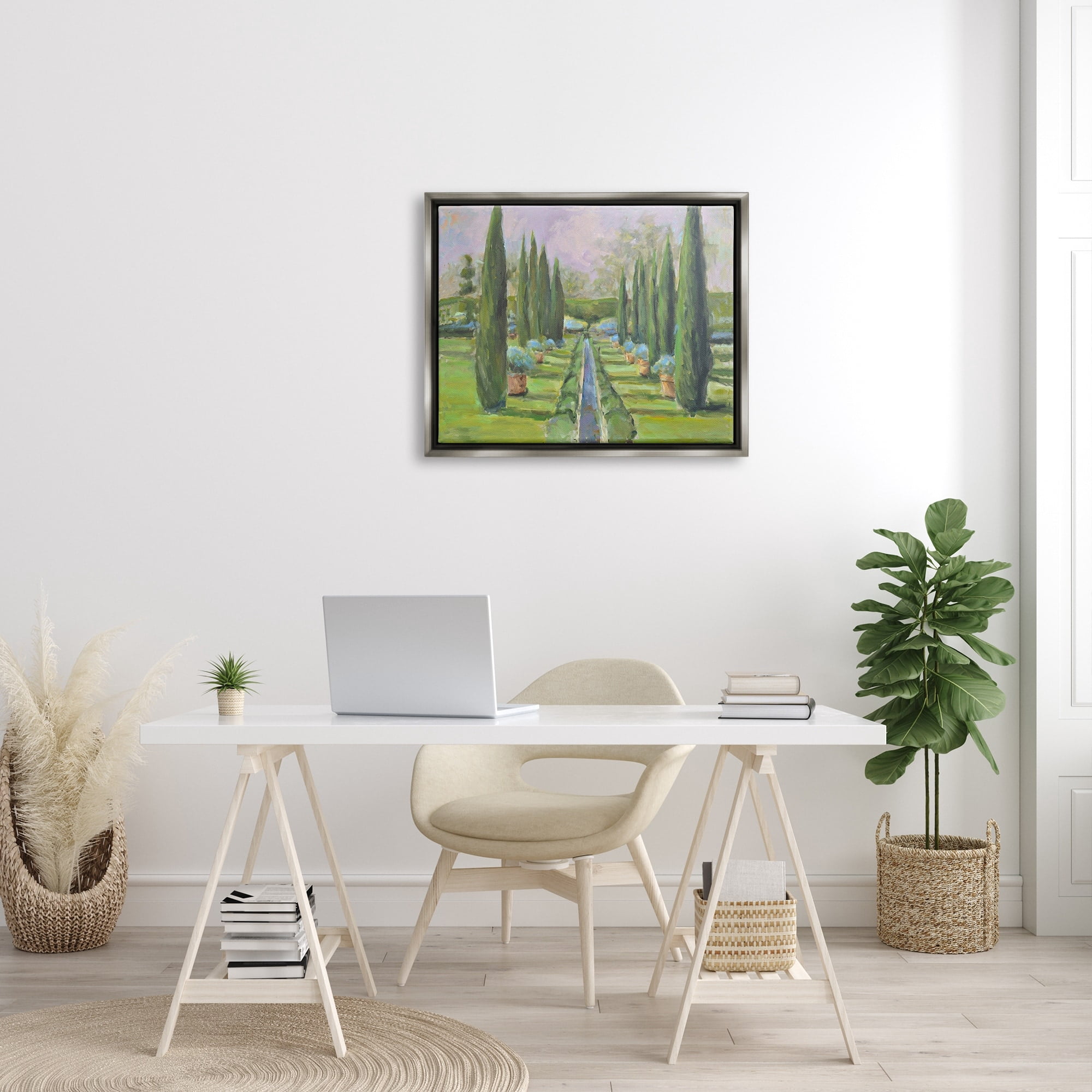 Stupell Industries Elegant Manicured Gardens Landscaped Topiary Greenery Painting Luster Gray Floating Framed Canvas Print Wall Art, Design by Allayn Stevens