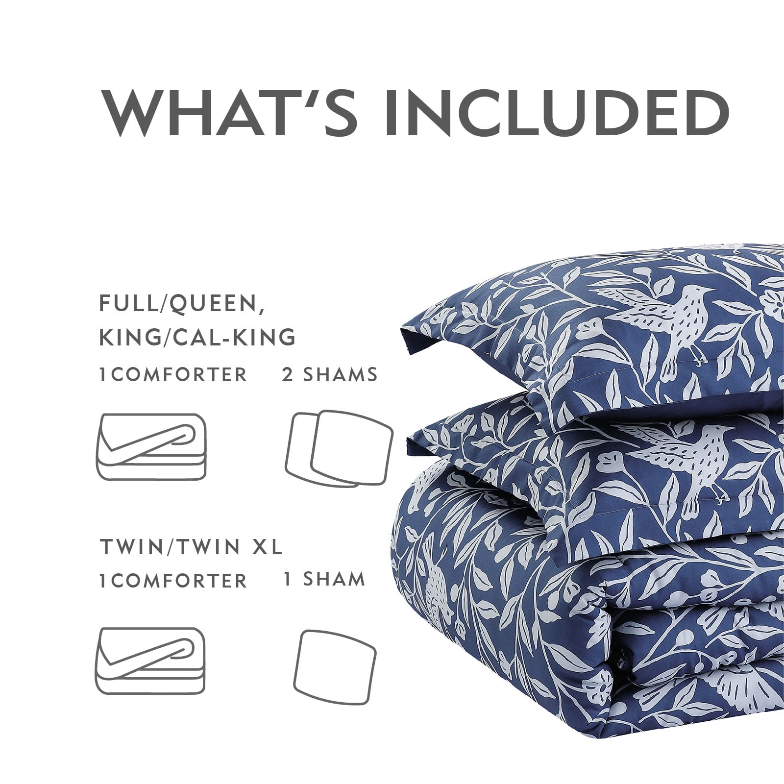 Notticasa 3-Piece Printed Comforter Sets,Navy,Queen,Features a Floral and Peacebird Design, Including a Quilt Cover and Pillowcases