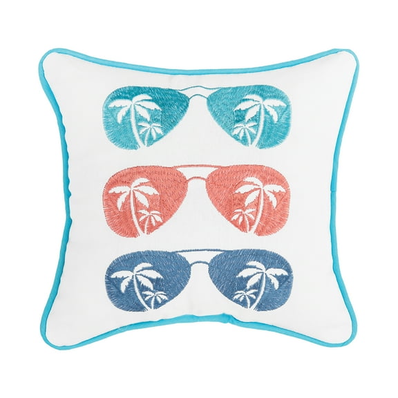 Beachin Sunglasses Trio Embroidered 100% Cotton Mini Accent Pillow 10" x 10"