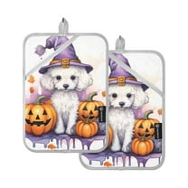 ALAZA Pumpkins and Dog Halloween Pot Holders Set of 2 Heat Resistant Kitchen Oven Mitts