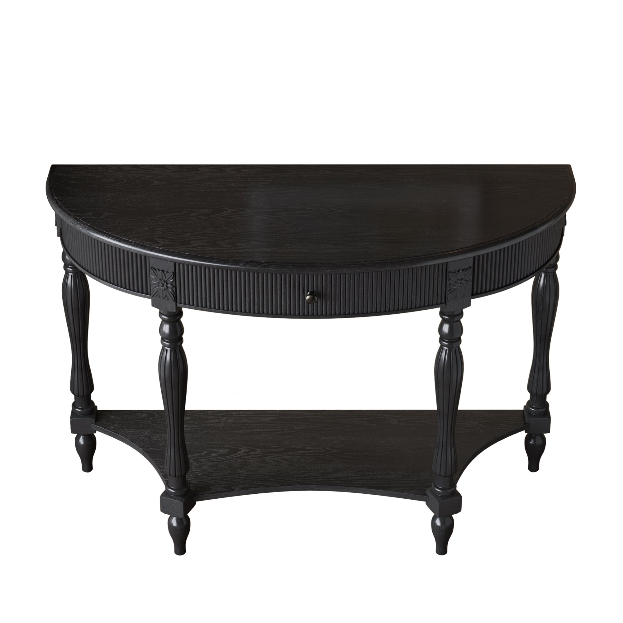Accent Console Table with Semicircle Tabletop, Drawer & Shelf, Fluted Vintage Entryway Display Table, Sofa Table with Roman Legs
