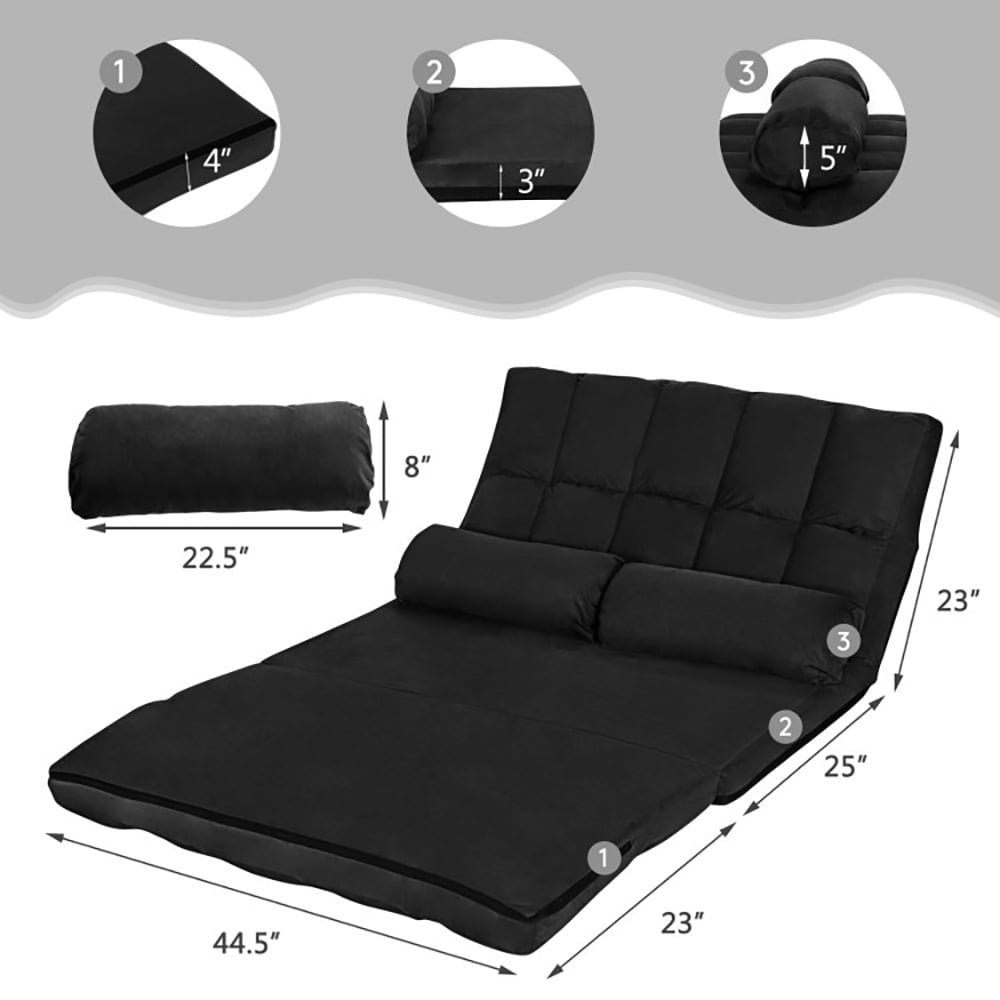 Finihen Fold Sofa Bed, Fold Out Couch, 6-Position Foldable Floor Sofa Bed with Detachable Cloth Cover, Washable Cover, Black Finihen Fold Sofa Bed, Fold Out Couch, 6-Position Foldable Floor Sofa Bed with Detachable Cloth Cover, Washable Cover, Black