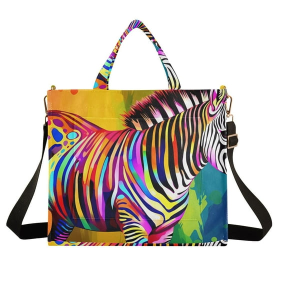 Zebra Horse Colorful Corduroy Tote Bag Handbag Large Messenger Bag Shoulder Crossbody Zipper Bag Purse