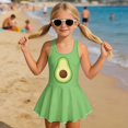 thumbnail image 4 of Xixirimido Green Avocado Print Girls Swimsuit Sleeveless One Piece Skirted Swimwear Modest Hawaiian Bathing Suit for Beach Water Park Kids Swim Dress, 6-7 Years, 4 of 7