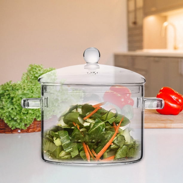 Olla para cocinar en la estufa, Utensilios de cocina de vidrio hechos a mano, Tazones de vidrio transparente, Olla de vidrio para mezclar, Tazón de 1.5L Estilo A Soledad cuenco de ramen