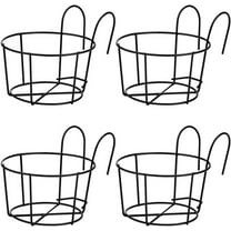 NOGIS 4 Pack Round Hanging Railing Planters Basket Metal Balcony Planters Railing Hanging Flower Pot Holders for Outside,Indoor,Balcony,Garden