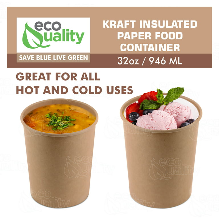 25pack 32oz Paper Soup Containers with Lids, Disposable Kraft Paper Food  Cups, Ice Cream Cups, Paper food Storage with Lids, Microwavable and  freezer