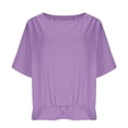 thumbnail image 4 of Xdegoge Short Batwing Sleeve Blouses for Women Cotton Linen Round Neck Summer Tops Casual Elastic Waist Relaxed Fit Shirts Lightweight Breathable Boho Style Tunic Tops for Women, 4 of 9