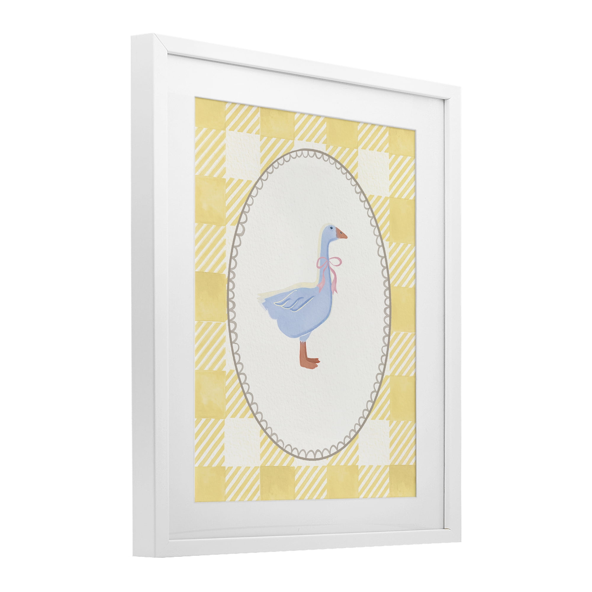 Stupell Industries Little Goose on Yellow Gingham White Framed Print Under Glass, design by The Paper Curator