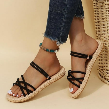 

Fanxing Back to School Drop Deals Women Sandals Crystal Jeweled Platform Sandals Dressy 2023 Casual Summer Glitter Strappy Sandal Shoes Black 7
