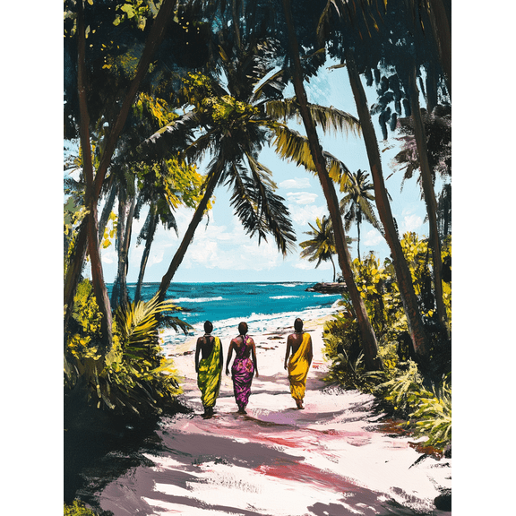 Tropical Beach Women Canvas Wall Art， Perfect for Living Room，Bathroom，and Hotel Decoration.