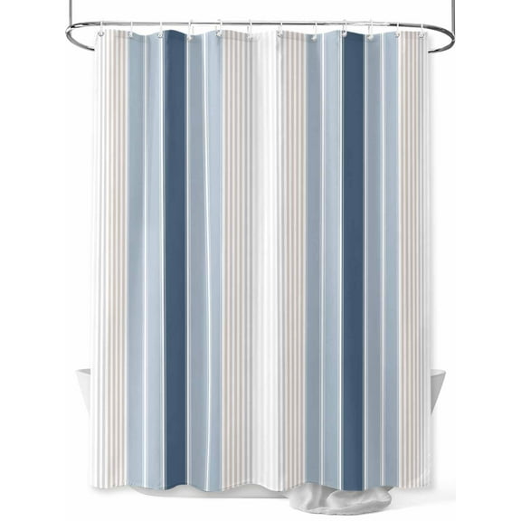 Shower Curtain Blue Grey Vertical Stripes Bathroom Curtains with Hooks, Waterproof Fabric Ombre Striped Bath Shower Curtains Set for Bathroom Bathtubs Decor 36x72 Inch