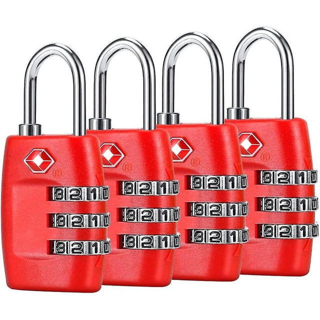 Candados para equipaje (paquete de 4) - Candados de combinación de 3 dígitos - Candado de viaje homologado para maletas y equipaje (rojo)