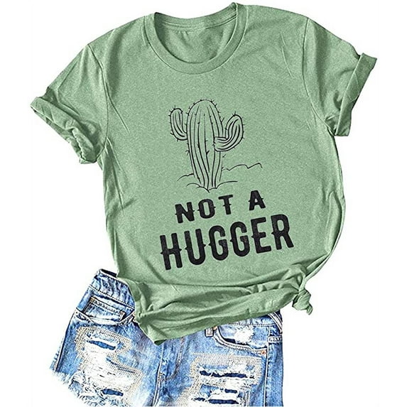 YourTops Women Not A Hugger T-Shirt Cactus Shirt (US M, 2-Green)
