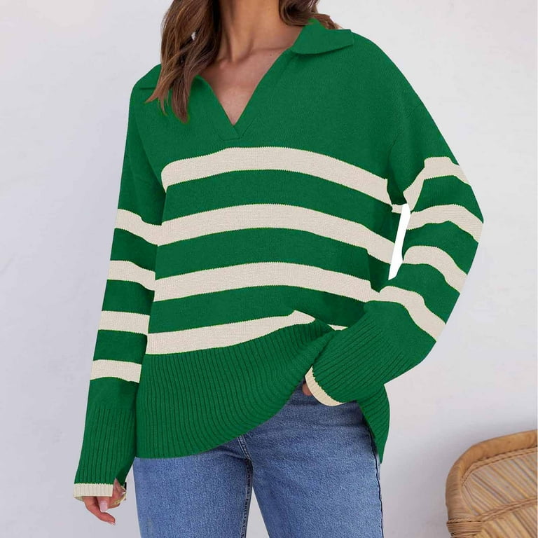 Olyvenn Girls Y2k Stripe Sweaters for Women Oversized Sweater