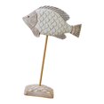 thumbnail image 3 of Escultura de pez de madera sobre soporte, decoración náutica, escritorio, dormitorio costero de playa, estilo rústico. Blanco, 3 of 6