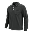 thumbnail image 4 of Conairie Long Sleeve Polo Shirts for Men Daily Loose Simple Corduroy Waffle Lapel Quarter Button Polo Shirt Casual Ribbed Stand Collar Tops with Pocket Black L, 4 of 4