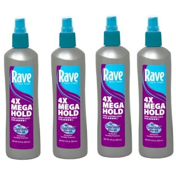Rave 4X Mega Hairspray Non-Aerosol, Scented 11 oz (Pack of 4)
