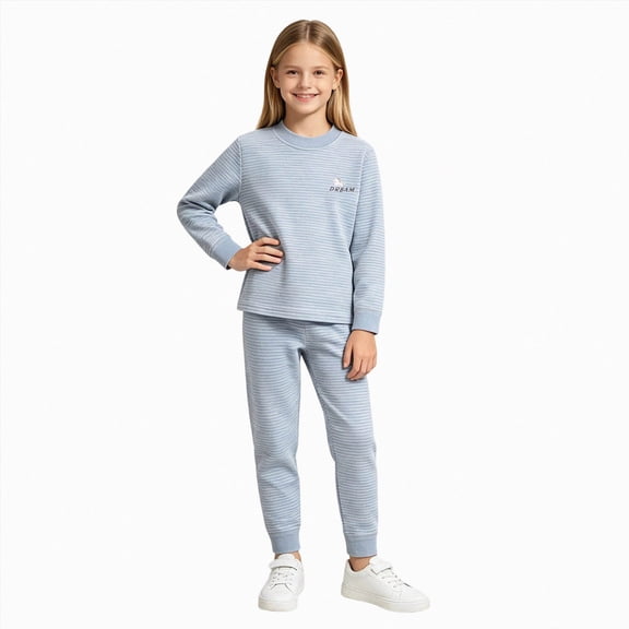 NIEWTR Kids Baby Long Sleeve Set 2PC Soft Crewneck Tee and Pull-on Long Pants Cozy Pajamas for 6-24 Months 2T-4T 2-Piece Set(A-Blue,2-3 Years)