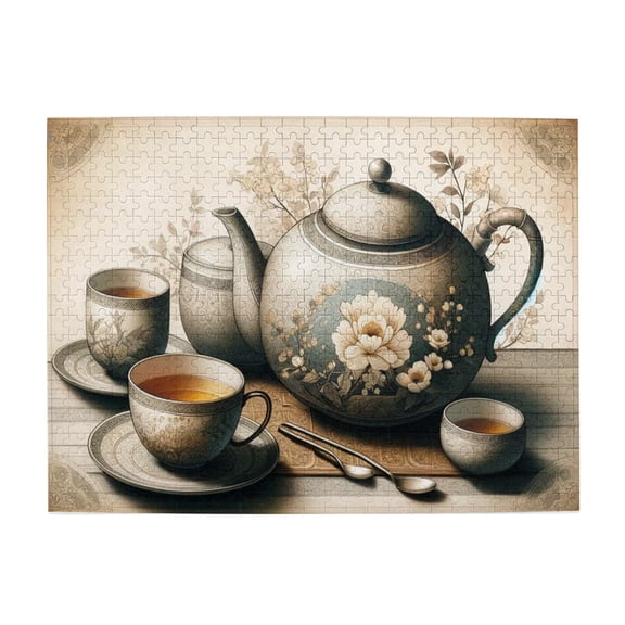 500 PCS Vintage Teapot Set - 500 Piece Jigsaw Puzzles,Stress Relieving Pleasure,Ideal For Relaxation And Family Fun,Vintage Beautiful Teapot Wooden Puzzle As Home Decor,Adult Puzzle