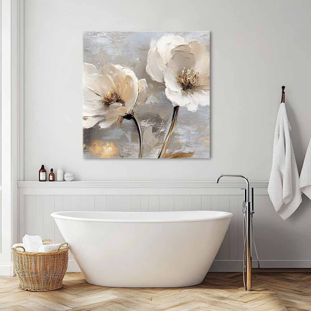Magnolia Flower Canvas Wall Art, Flowers Oil Painting Abstract Retro Framed Wall Decor Modern Artwork Prints Painting for Living Room, Bedroom, Kitchen & Cafe Decor 20x20 Inch