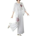 thumbnail image 2 of DDAPJ pyju Womens Cotton Linen 2 Piece Set Floral Embroidered Tops and Pants Matching Sets Summer Casual Beach Vacation Outfits Ofertas de hoy White XXXL, 2 of 3