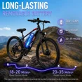 thumbnail image 5 of 26" Electric Bike for Adults, 745W Peak Motor Ebike,35 Miles 20MPH Electric Mountain Bike Front Suspension, 432Wh Removable Battery, 7-Speed, UL2849, 5 of 11