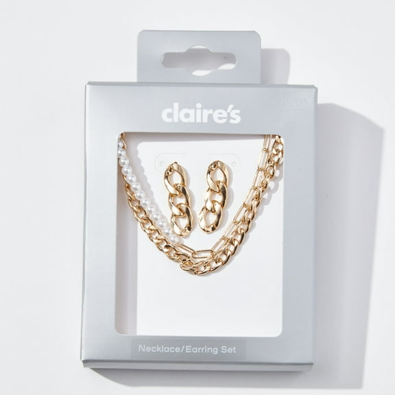 Claire's Teen Chain and Pearl Layering Mixed Piece Jewelry Set, 3-Piece