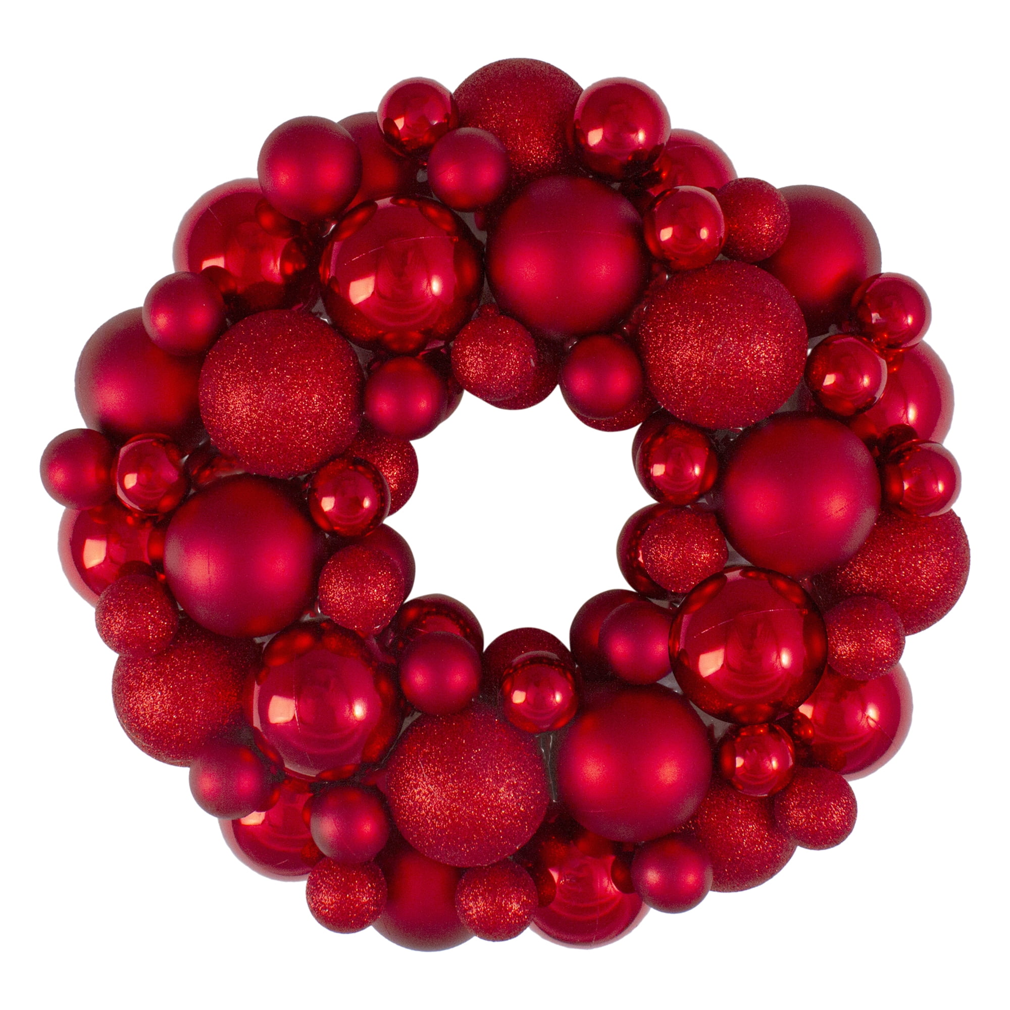 Red Hot 3-Finish Shatterproof Ball Christmas Wreath - 13-Inch, Unlit ...