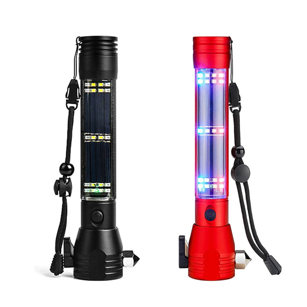 8 in 1 Waterproof Multifunctional Outdoor Camping USB Rechargeable Solar LED Flashlights Black