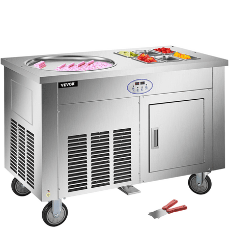 

VEVOR Fried Ice Cream Roll Machine Single Pan Commercial Ice Roll Maker Stainless Steel Fried Ice Cream Roll Maker W/ Refrigerated Cabinet & 6 Boxes Roll Ice Cream Machine for Bar Cafe Dessert Shop
