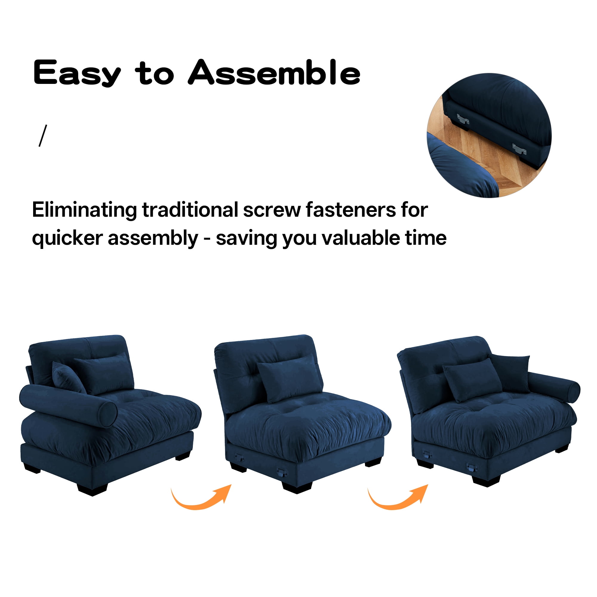 Alvantor L-Shaped Sectional Sofa 3-Seater Velvet Sofa Couch with Bolstered Armrests for Living Room, Easy Assembly Blue