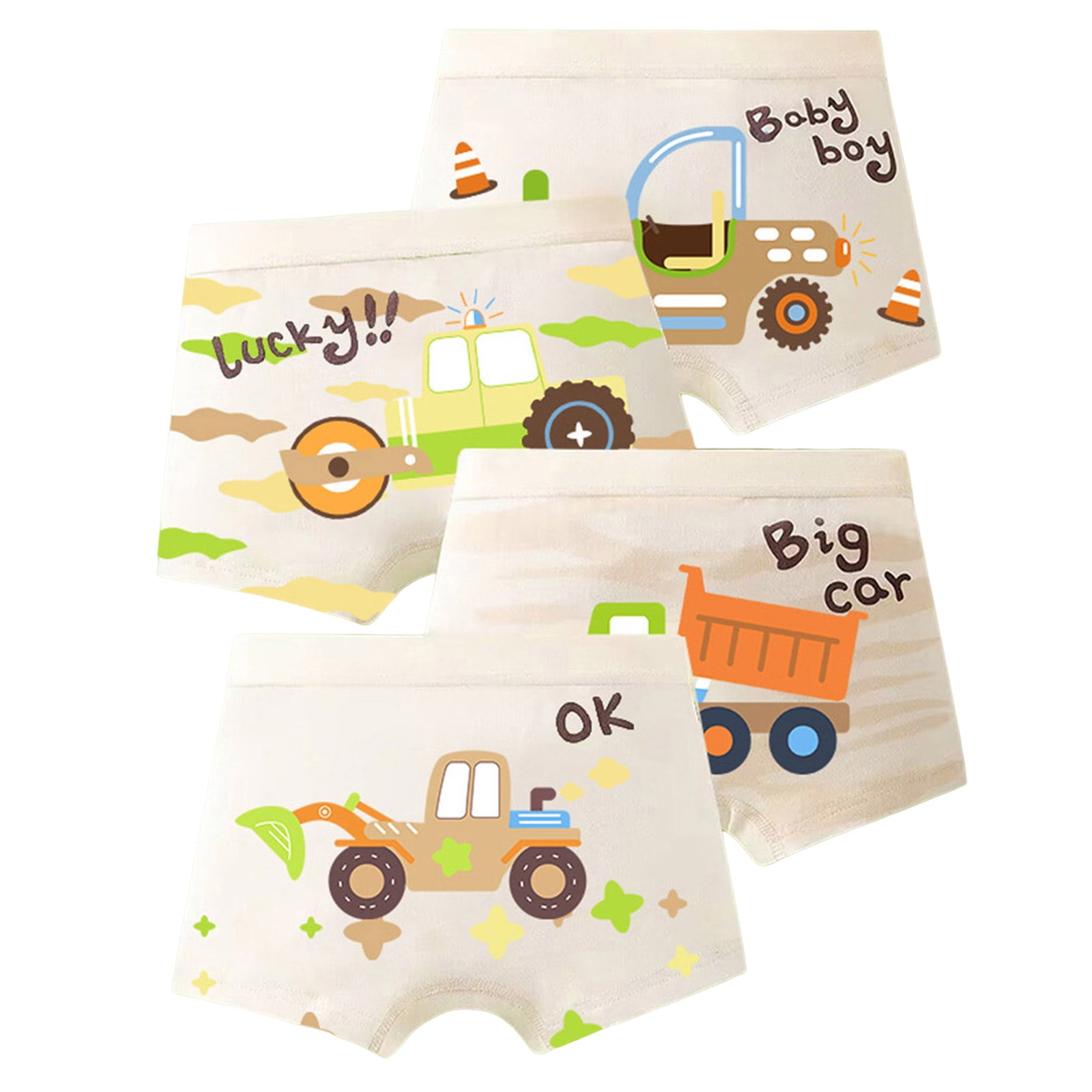 Boys Cotton Underwear,Boys Cotton Briefs Dinosaur Car Toddler Kids Underwear 4 Pack Beige,Size 9-12 Years