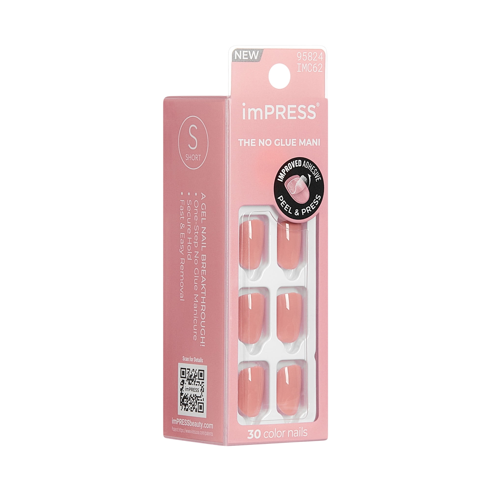 KISS imPRESS Ongles Couleur – Ta Magie, Rose, Squoval, Court, 30 unités