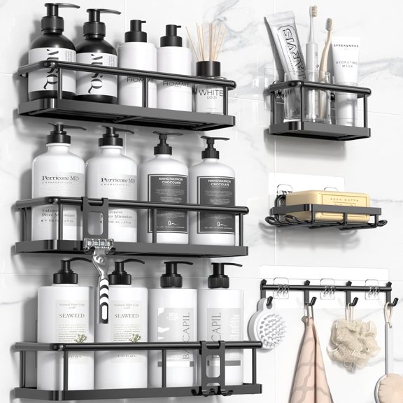Shower Caddy, 100% Rustproof Shower Shelves for Inside Shower, No Drilling Bathroom Organizers and Storage, 6 Pack Large Capacity Bathroom Caddy for Kitchen & Home Decor