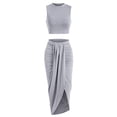 thumbnail image 4 of Wedding Dress Women's Solid Color Vest And Pleated Slit Long Dress Two Piece Casual Set, 4 of 4