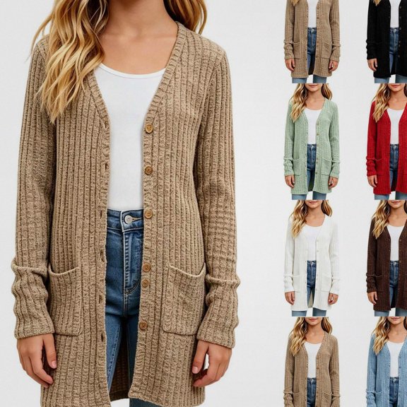 HAOTAGS Girls Sweater Jacket Loose Fit Winter Warm Thin Long Sleeve Cardigan Khaki Size 11