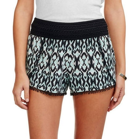 No Boundaries Juniors' Crochet Waist Flyaway Soft Shorts (In Prints and Solids)