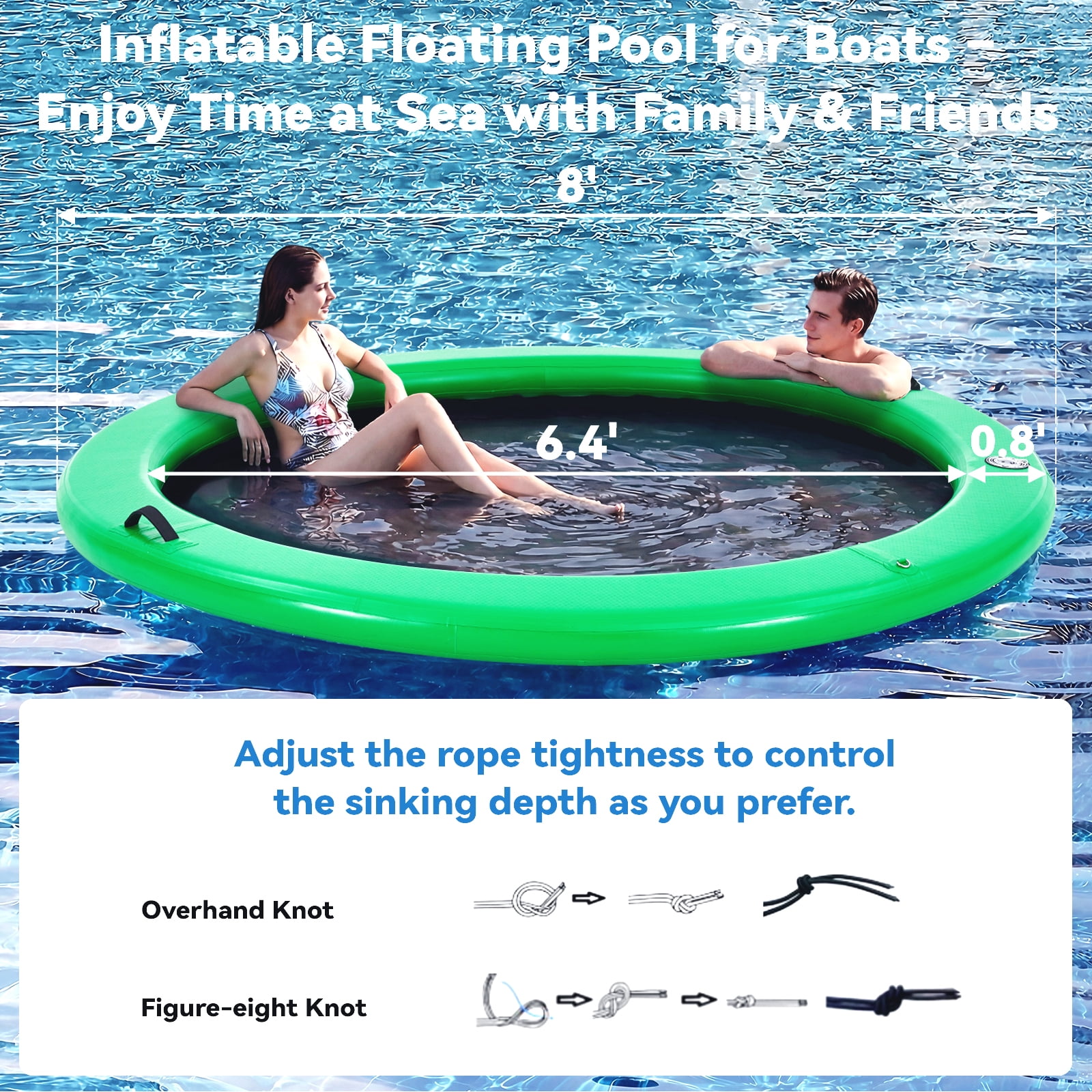 Danrelax 8FT Sunchill Round Inflatable Float Ring for Adults, Heavy Duty Hammock Pool Lounger with Pump, for Lake, Ocean & Pool