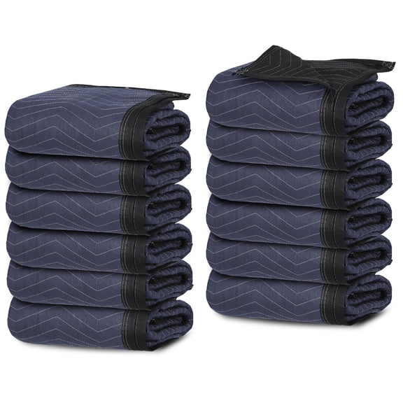 HOWEN 12-Pack Moving Blankets 80x72 Inches, Furniture Protective Shipping Packing Pads in Blue, Ultra Thick Quilted Design for Moving Companies