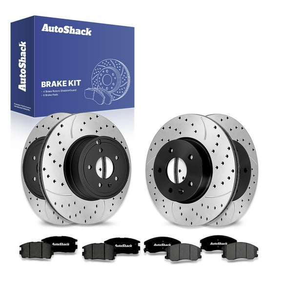 AutoShack Front Vented & Rear Vented Drilled & Slotted E-Coated Brake Rotors   Premium Ceramic Pads 12-PC Brake Kit Replacement for 2007-2009 Chevrolet Equinox 2008-2010 Saturn Vue ShadowGuard