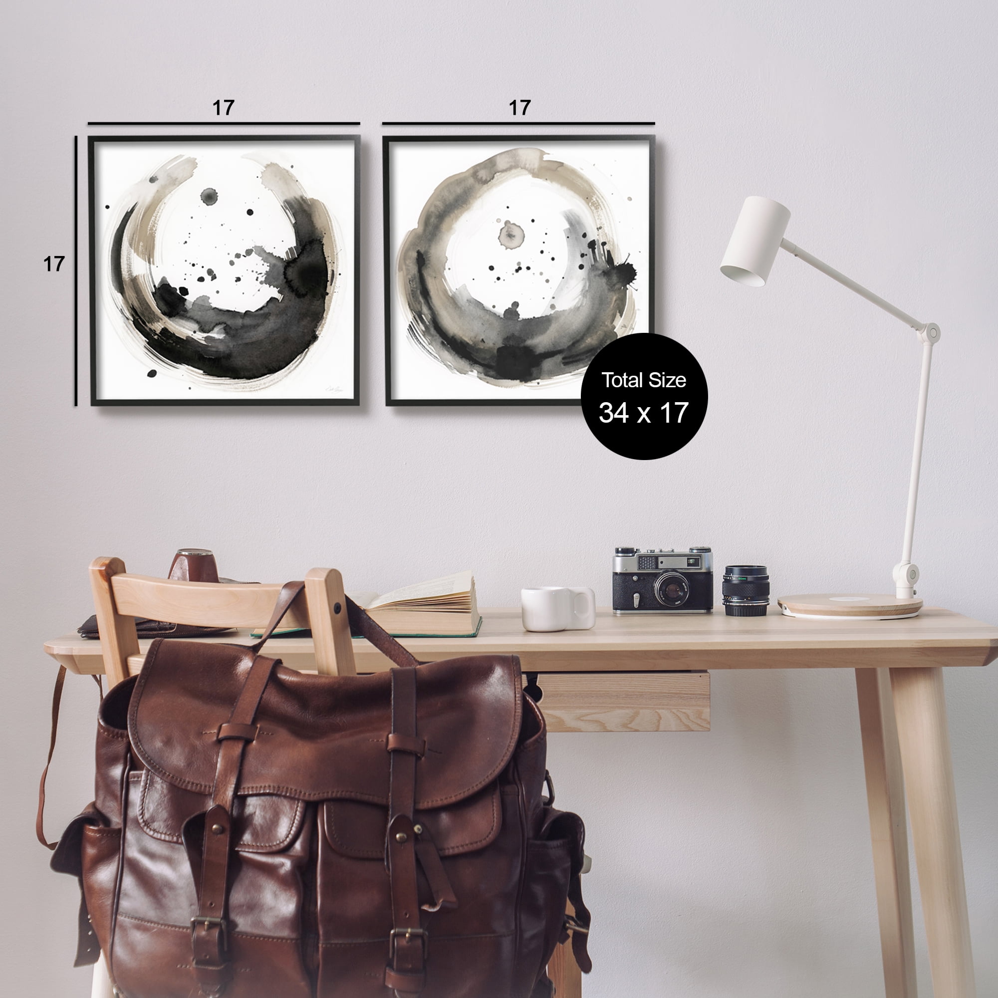 Stupell Urban Infinity Abstract Circles Painting Abstract Painting Black Framed Art Print Wall Art, Set of 2