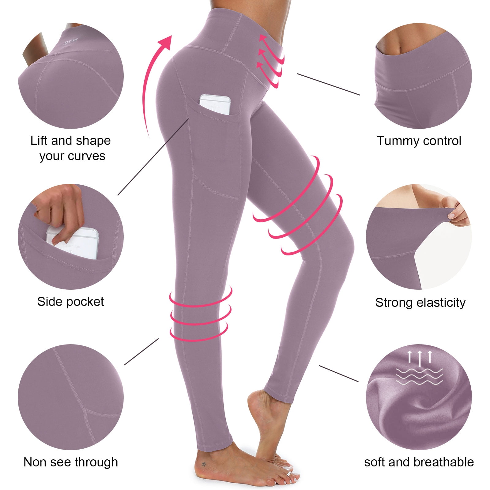 PPYOUNG Yoga Pants for Women with Pockets High Waisted Leggings