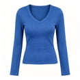 thumbnail image 4 of BLVB Women's Long Sleeve T Shirts V Neck Slim Fit Tops Ribbed Knit Layering Casual Basic Going out Tees Fall Clothes, 4 of 6