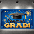 thumbnail image 5 of Blue Theme Graduation Banner Gold Stars Grad Display Fireworks Design Congrats Text Congrats Backdrop for Graduation Ceremony College Graduation Grad Party, 5 of 9