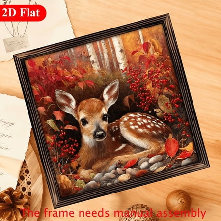 A 12*12-inch wooden framed painting - a cute red deer. It can be used as a home decoration item or as a wonderful gift.