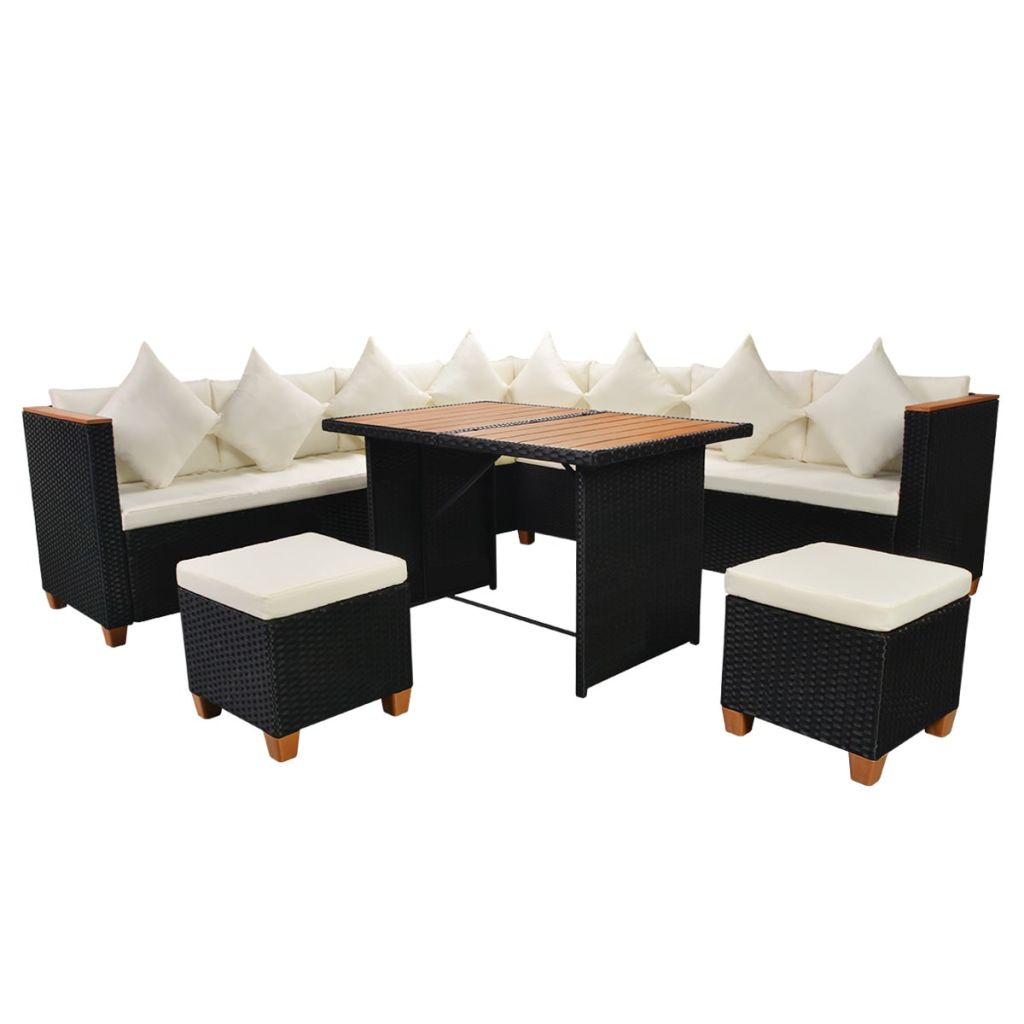 vidaXL 7 Piece Patio Lounge Set with Cushions Poly Rattan Black - image 3 of 10