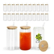 25Pcs Glass Cups with Bamboo Lids and Straws Set 16oz Tumbler Glass Jars