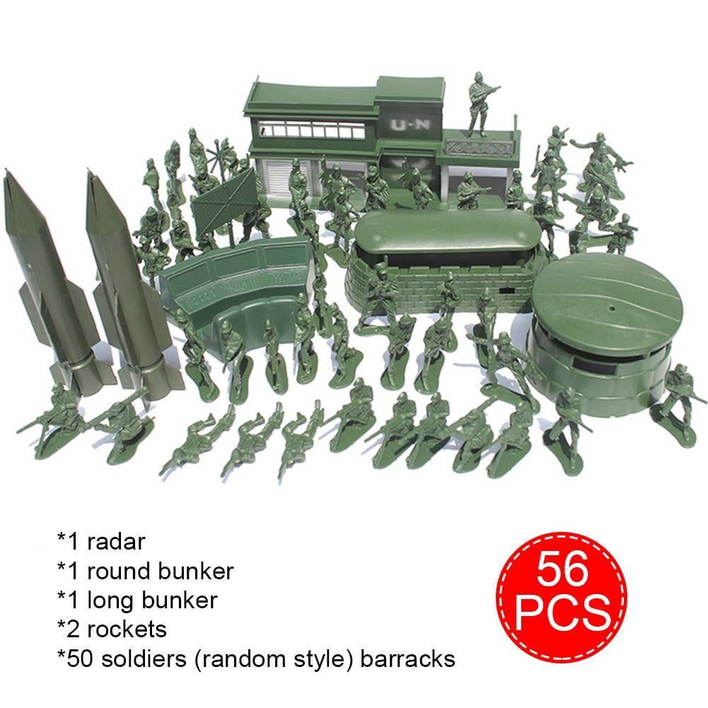 Model Playset, 56 Pcs, 5cm Army Men Figures, with Blockhouse, Tank